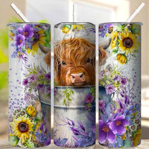 Stainless Steel 20 oz Insulated Cup Highland Cow Print - Picture 1 of 3